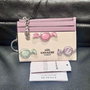 COACH Mini Skinny Id Case With Candy Print & Charm Refined Pebble Leather CDF93